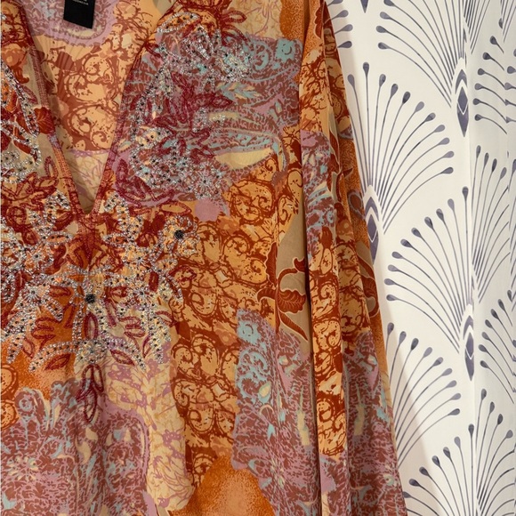 Lane Bryant Orange Brown Graphic Long Sleeve Blouse - Picture 6 of 7